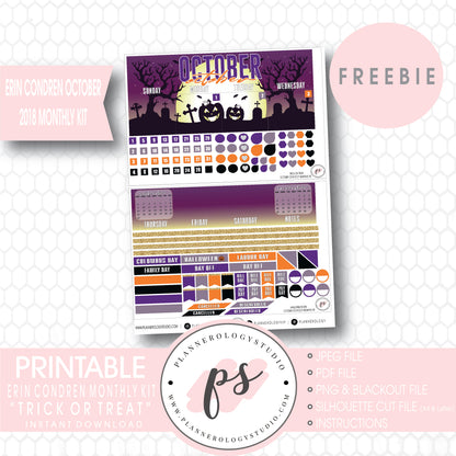 Trick or Treat Halloween ECLP Erin Condren October 2018 Monthly Kit Digital Printable Planner Stickers (PDF/JPG/PNG/Silhouette Cut File Freebie) - Plannerologystudio