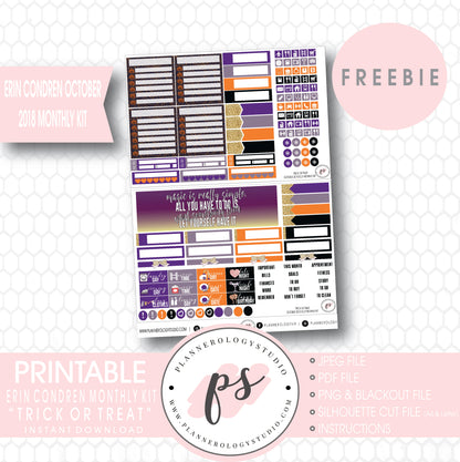 Trick or Treat Halloween ECLP Erin Condren October 2018 Monthly Kit Digital Printable Planner Stickers (PDF/JPG/PNG/Silhouette Cut File Freebie) - Plannerologystudio