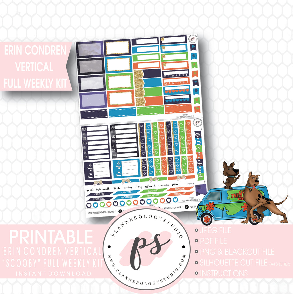 Scooby Full Weekly Kit Printable Planner Digital Stickers (for use with Erin Condren Vertical) - Plannerologystudio