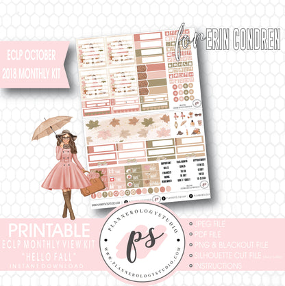 Hello Fall October 2018 Monthly View Kit Digital Printable Planner Stickers (for use with Erin Condren) - Plannerologystudio