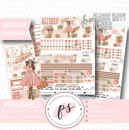 Hello Fall October 2018 Monthly View Kit Digital Printable Planner Stickers (for use with Classic Happy Planner) - Plannerologystudio