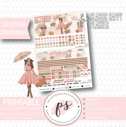 Hello Fall October 2018 Monthly View Kit Digital Printable Planner Stickers (for use with Classic Happy Planner) - Plannerologystudio