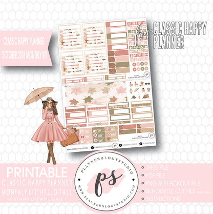Hello Fall October 2018 Monthly View Kit Digital Printable Planner Stickers (for use with Classic Happy Planner) - Plannerologystudio