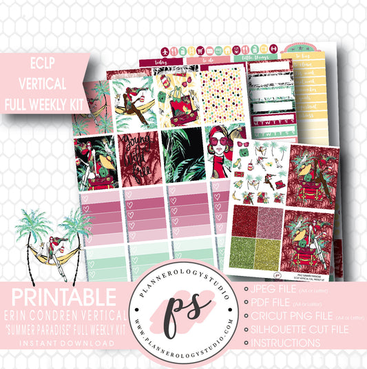 Summer Paradise Full Weekly Kit Printable Planner Stickers (for use with ECLP) - Plannerologystudio