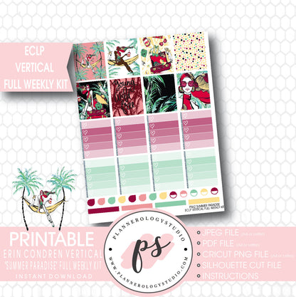 Summer Paradise Full Weekly Kit Printable Planner Stickers (for use with ECLP) - Plannerologystudio