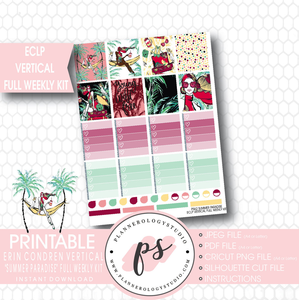Summer Paradise Full Weekly Kit Printable Planner Stickers (for use with ECLP) - Plannerologystudio