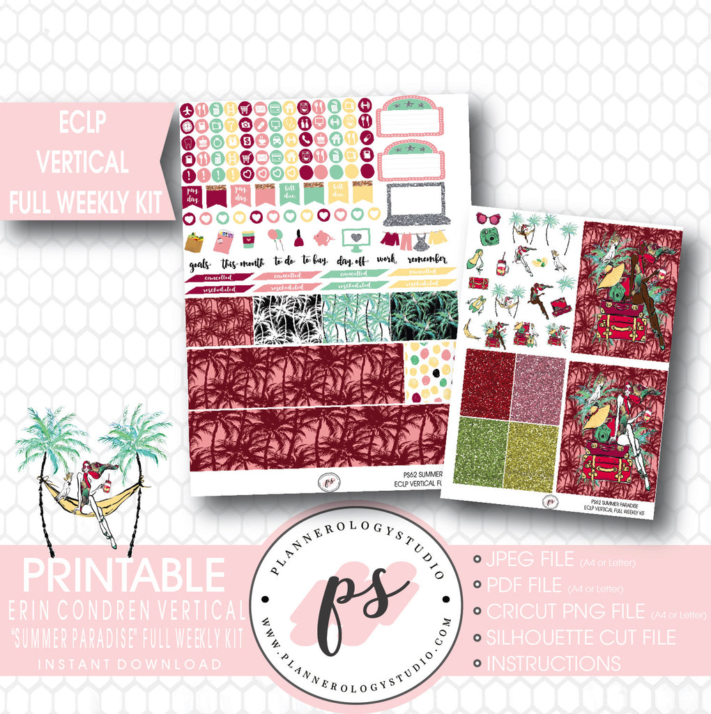 Summer Paradise Full Weekly Kit Printable Planner Stickers (for use with ECLP) - Plannerologystudio
