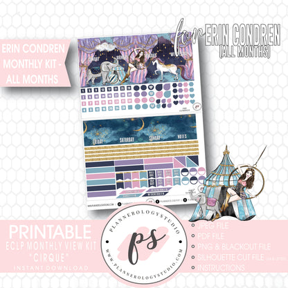 Cirque Undated Monthly View Kit (All Months) Digital Printable Planner Stickers (for use with Erin Condren) - Plannerologystudio