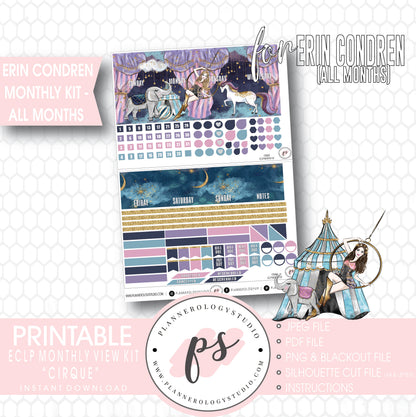 Cirque Undated Monthly View Kit (All Months) Digital Printable Planner Stickers (for use with Erin Condren) - Plannerologystudio