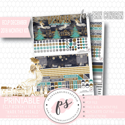 Hark the Herald Christmas December 2018 Monthly View Kit Printable Planner Stickers (for use with ECLP) - Plannerologystudio