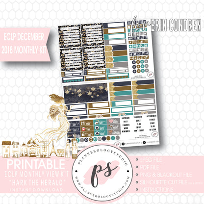 Hark the Herald Christmas December 2018 Monthly View Kit Printable Planner Stickers (for use with ECLP) - Plannerologystudio