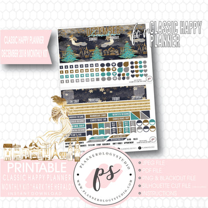Hark the Herald Christmas December 2018 Monthly View Kit Printable Planner Stickers (for use with Classic Happy Planner) - Plannerologystudio
