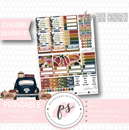 Fall Story November 2018 Monthly View Kit Digital Printable Planner Stickers (for use with Erin Condren) - Plannerologystudio