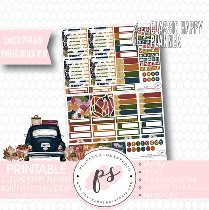 Fall Story November 2018 Monthly View Kit Digital Printable Planner Stickers (for use with Classic Happy Planner) - Plannerologystudio