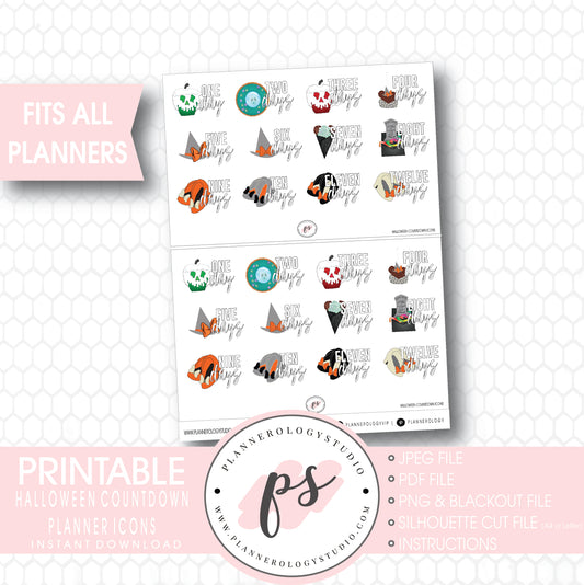 12 Day Halloween Countdown Planner Icons Digital Printable Planner Stickers - Plannerologystudio