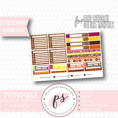 Thankful Thanksgiving November 2018 Monthly View Kit Digital Printable Planner Stickers (for use with Erin Condren Large Deluxe Monthly Planner) - Plannerologystudio