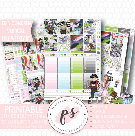 Trick or Treating Halloween Full Weekly Kit Printable Planner Digital Stickers (for use with Erin Condren Vertical) - Plannerologystudio