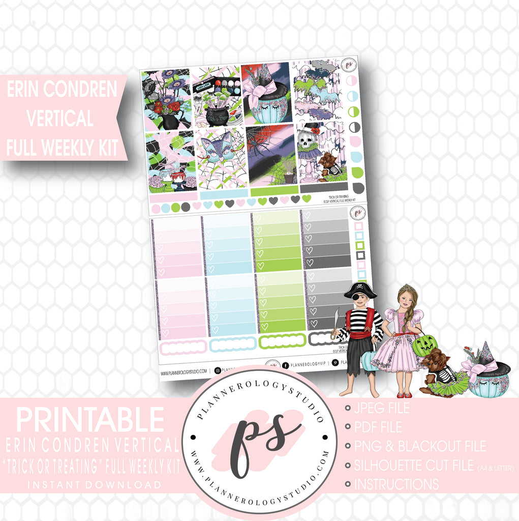 Trick or Treating Halloween Full Weekly Kit Printable Planner Digital Stickers (for use with Erin Condren Vertical) - Plannerologystudio