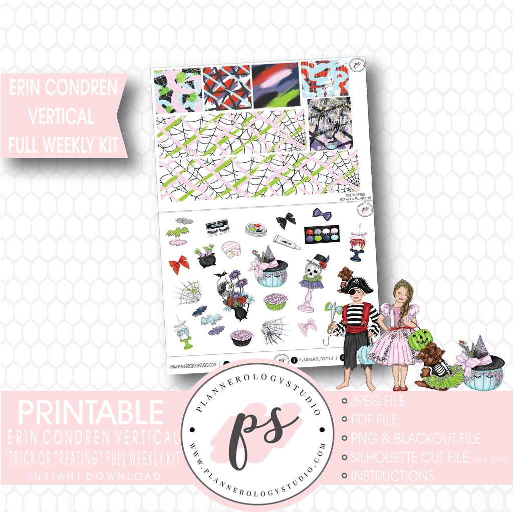 Trick or Treating Halloween Full Weekly Kit Printable Planner Digital Stickers (for use with Erin Condren Vertical) - Plannerologystudio