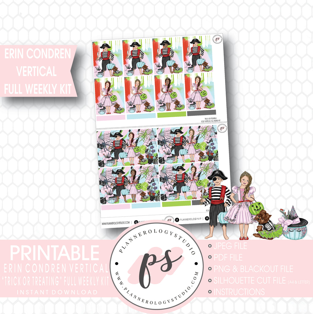 Trick or Treating Halloween Full Weekly Kit Printable Planner Digital Stickers (for use with Erin Condren Vertical) - Plannerologystudio