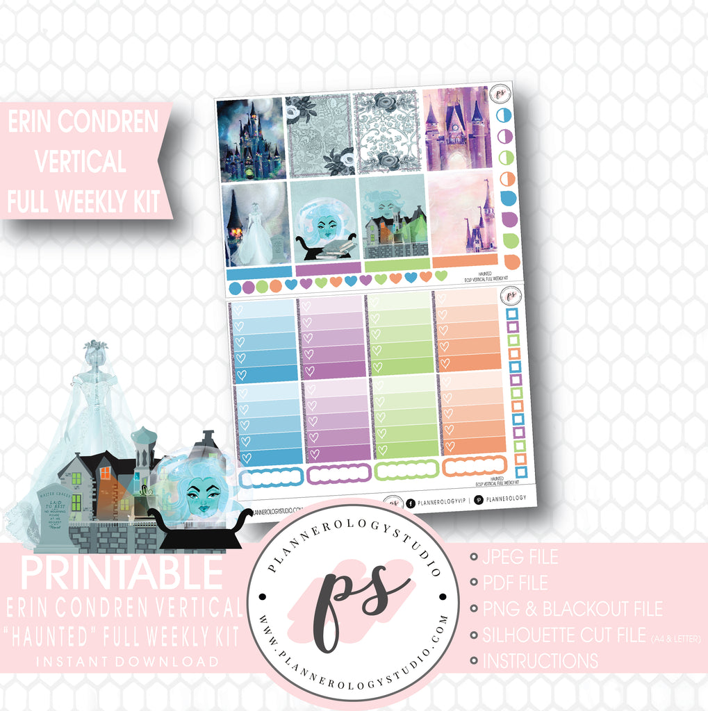 Haunted Disney Halloween Full Weekly Kit Printable Planner Digital Stickers (for use with Erin Condren Vertical) - Plannerologystudio
