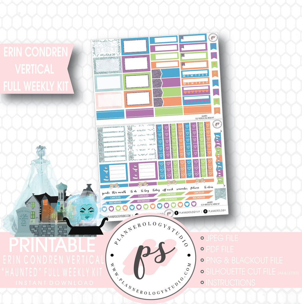 Haunted Disney Halloween Full Weekly Kit Printable Planner Digital Stickers (for use with Erin Condren Vertical) - Plannerologystudio