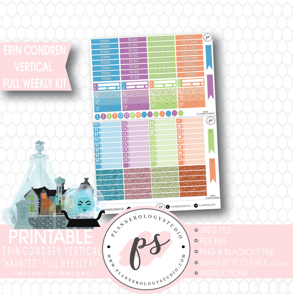 Haunted Disney Halloween Full Weekly Kit Printable Planner Digital Stickers (for use with Erin Condren Vertical) - Plannerologystudio