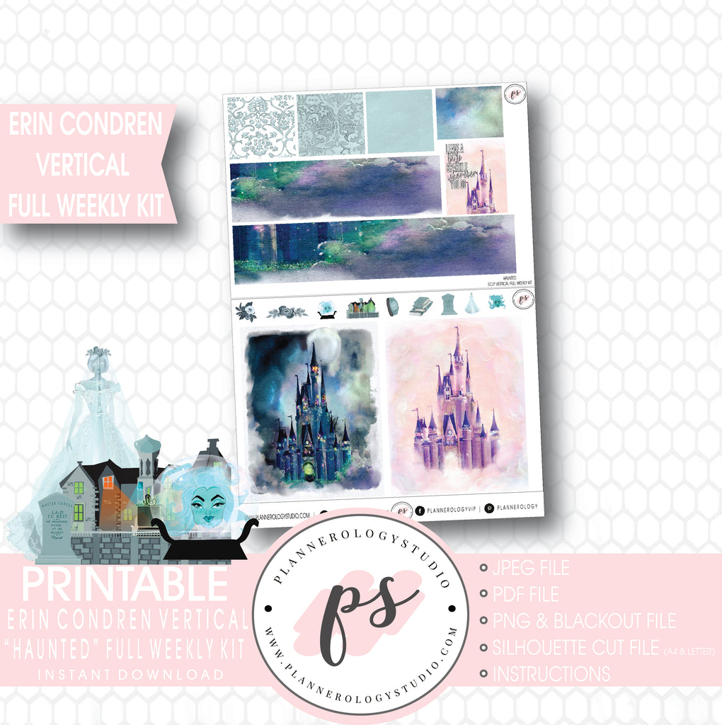 Haunted Disney Halloween Full Weekly Kit Printable Planner Digital Stickers (for use with Erin Condren Vertical) - Plannerologystudio