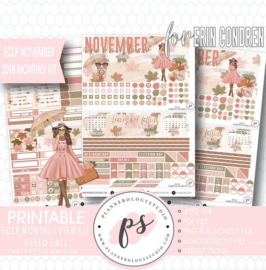 Hello Fall November 2018 Monthly View Kit Digital Printable Planner Stickers (for use with Erin Condren) - Plannerologystudio