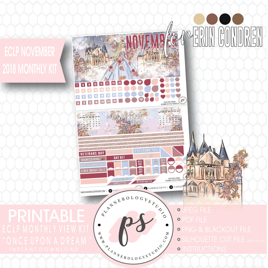 Once Upon a Dream November 2018 Monthly View Kit Digital Printable Planner Stickers (for use with Erin Condren) - Plannerologystudio
