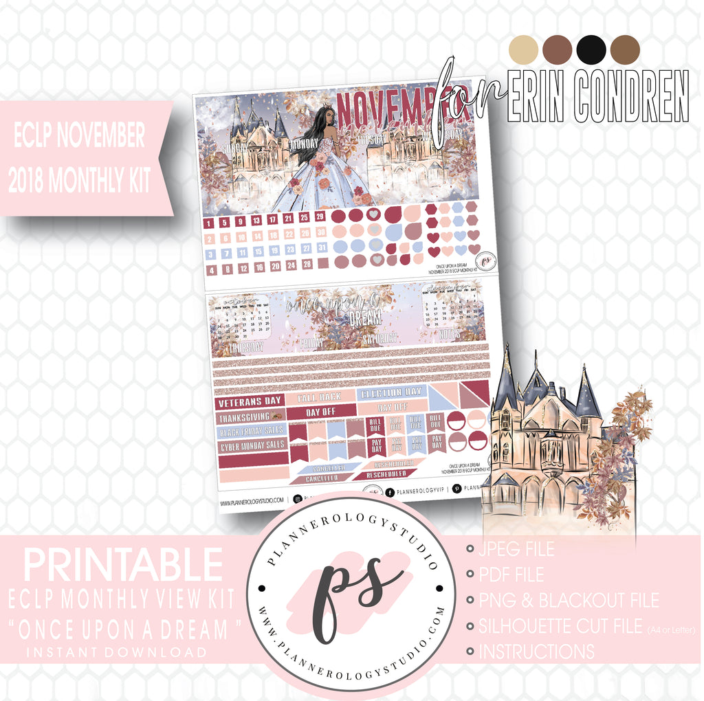 Once Upon a Dream November 2018 Monthly View Kit Digital Printable Planner Stickers (for use with Erin Condren) - Plannerologystudio
