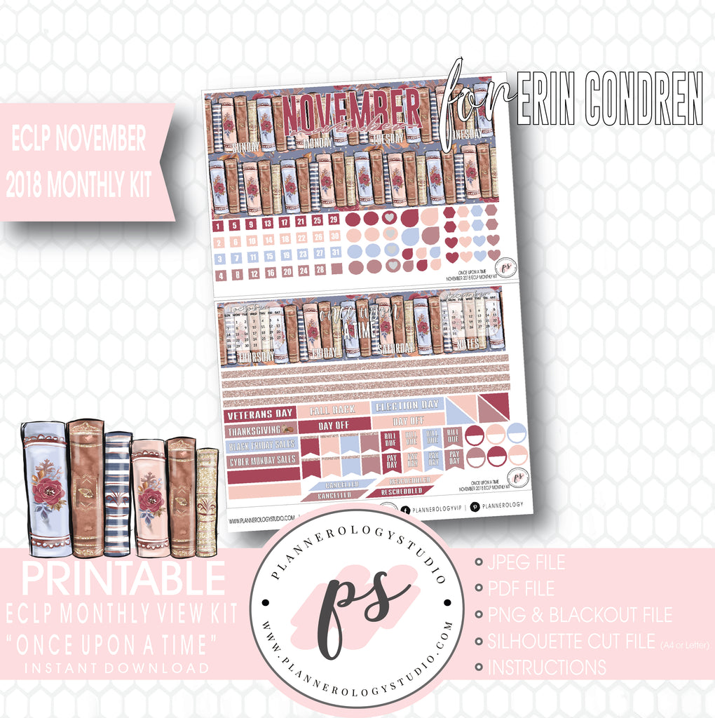 Once Upon a Time November 2018 Monthly View Kit Digital Printable Planner Stickers (for use with Erin Condren) - Plannerologystudio