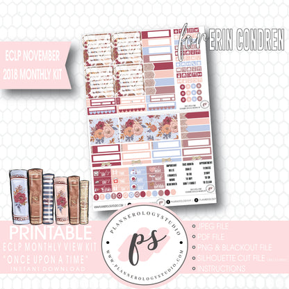 Once Upon a Time November 2018 Monthly View Kit Digital Printable Planner Stickers (for use with Erin Condren) - Plannerologystudio