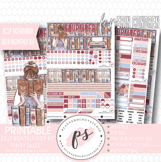Fairy Tales November 2018 Monthly View Kit Digital Printable Planner Stickers (for use with Erin Condren) - Plannerologystudio