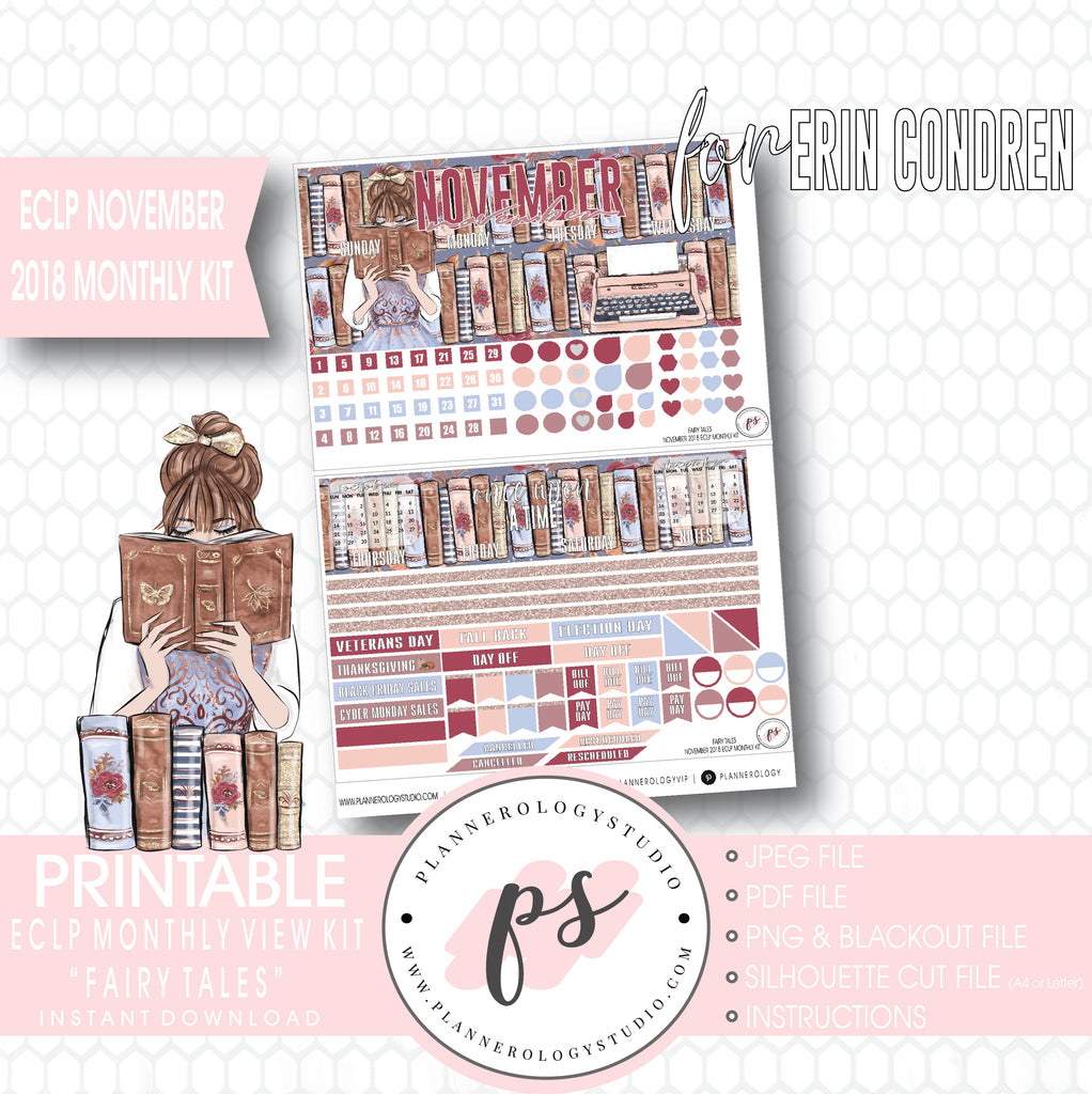 Fairy Tales November 2018 Monthly View Kit Digital Printable Planner Stickers (for use with Erin Condren) - Plannerologystudio