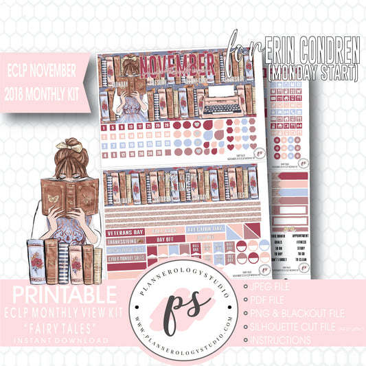 Fairy Tales November Monthly View Kit Digital Printable Planner Stickers (for use with Erin Condren) (Undated and Monday Start) - Plannerologystudio