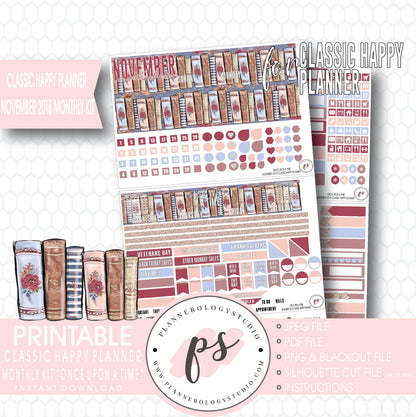 Once Upon a Time November 2018 Monthly View Kit Digital Printable Planner Stickers (for use with Classic Happy Planner) - Plannerologystudio