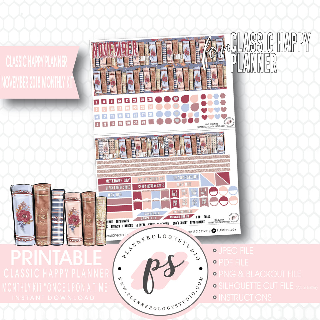 Once Upon a Time November 2018 Monthly View Kit Digital Printable Planner Stickers (for use with Classic Happy Planner) - Plannerologystudio