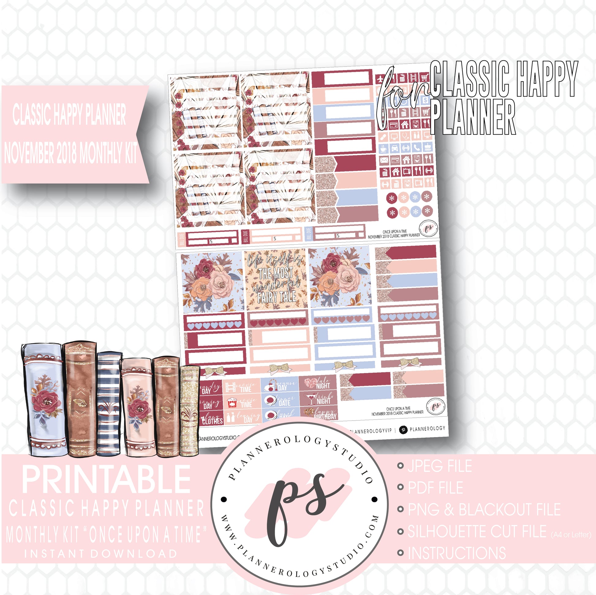 Once Upon a Time November 2018 Monthly View Kit Digital Printable Planner Stickers (for use with Classic Happy Planner) - Plannerologystudio