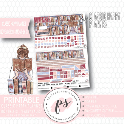 Fairy Tales November 2018 Monthly View Kit Digital Printable Planner Stickers (for use with Classic Happy Planner) - Plannerologystudio