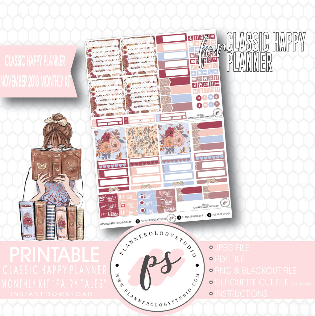 Fairy Tales November 2018 Monthly View Kit Digital Printable Planner Stickers (for use with Classic Happy Planner) - Plannerologystudio