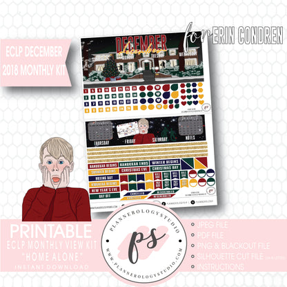 Home Alone Christmas December 2018 Monthly View Kit Digital Printable Planner Stickers (for use with Erin Condren) - Plannerologystudio