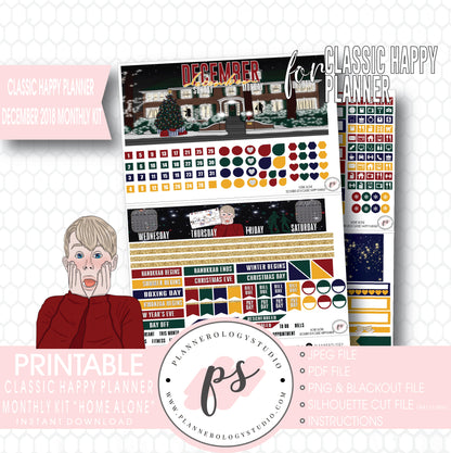 Home Alone Christmas December 2018 Monthly View Kit Digital Printable Planner Stickers (for use with Classic Happy Planner) - Plannerologystudio