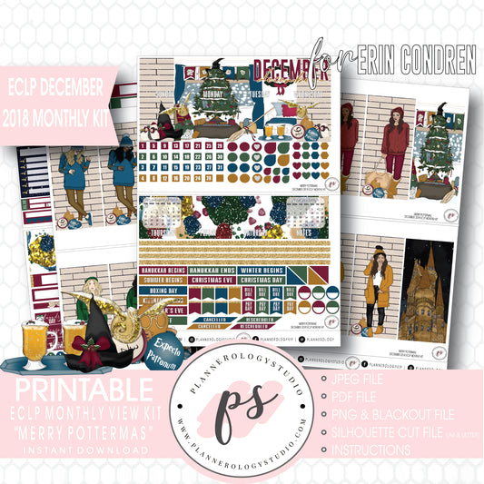 Merry Pottermas (Harry Potter) Christmas December 2018 Monthly View Kit Digital Printable Planner Stickers (for use with Erin Condren) - Plannerologystudio