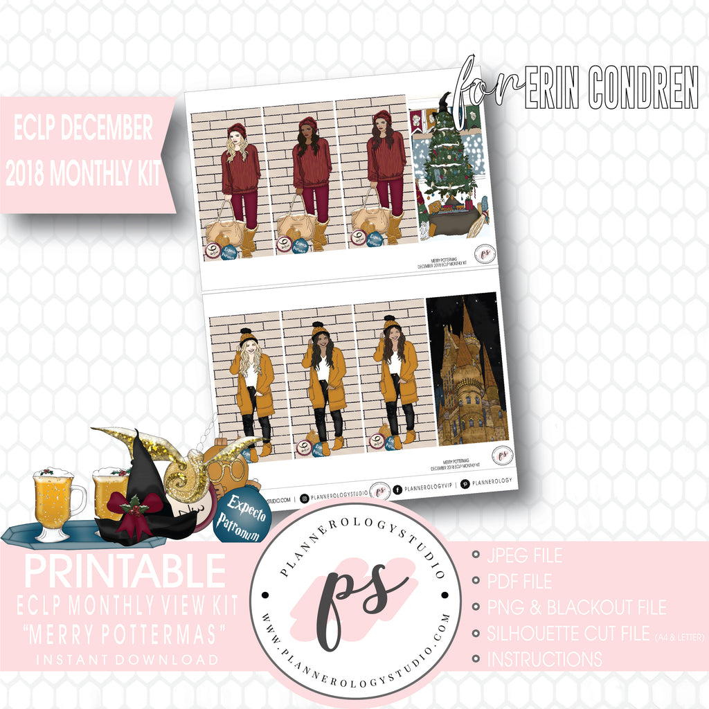 Merry Pottermas (Harry Potter) Christmas December 2018 Monthly View Kit Digital Printable Planner Stickers (for use with Erin Condren) - Plannerologystudio