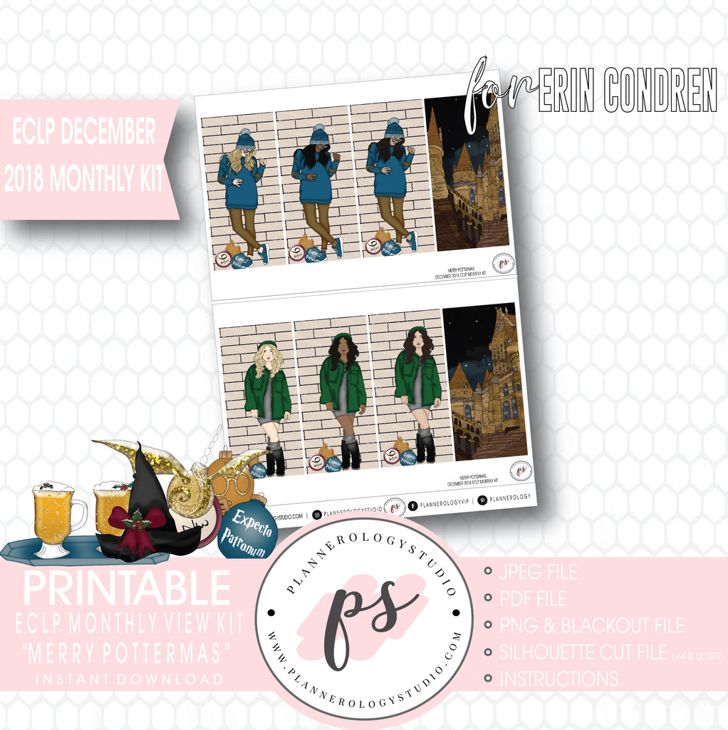 Merry Pottermas (Harry Potter) Christmas December 2018 Monthly View Kit Digital Printable Planner Stickers (for use with Erin Condren) - Plannerologystudio