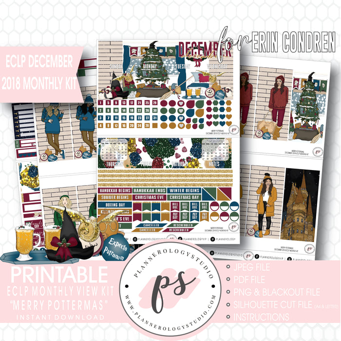 Merry Pottermas (Harry Potter) Christmas December 2018 Monthly View Kit Digital Printable Planner Stickers (for use with Erin Condren) - Plannerologystudio