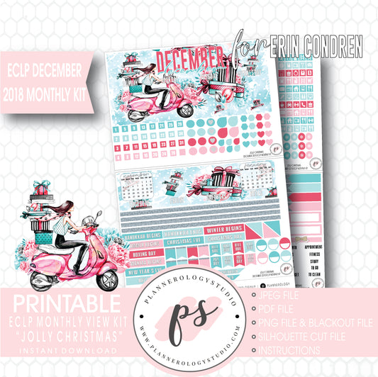Jolly Christmas December 2018 Monthly View Kit Digital Printable Planner Stickers (for use with Erin Condren) - Plannerologystudio