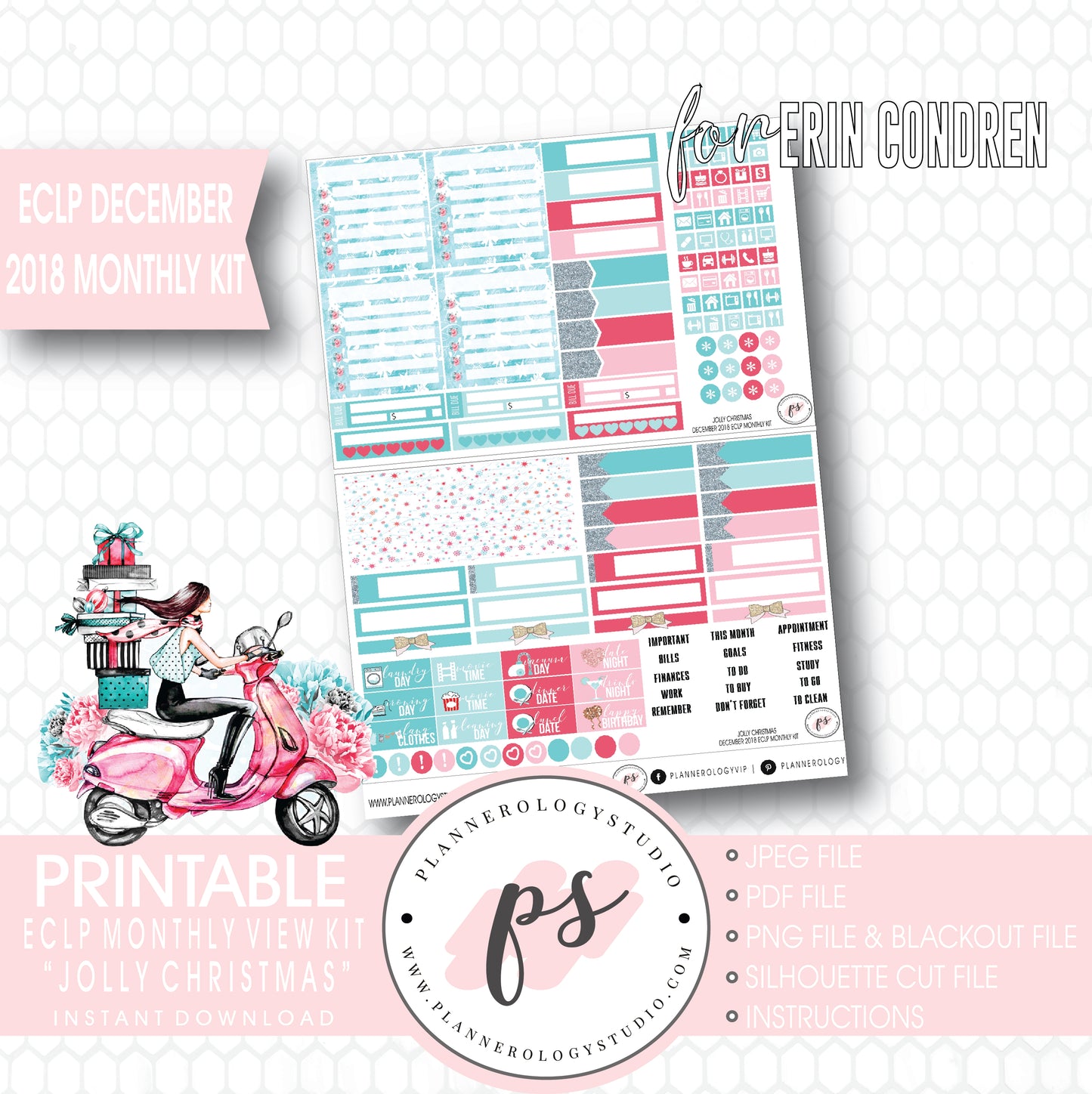 Jolly Christmas December 2018 Monthly View Kit Digital Printable Planner Stickers (for use with Erin Condren) - Plannerologystudio