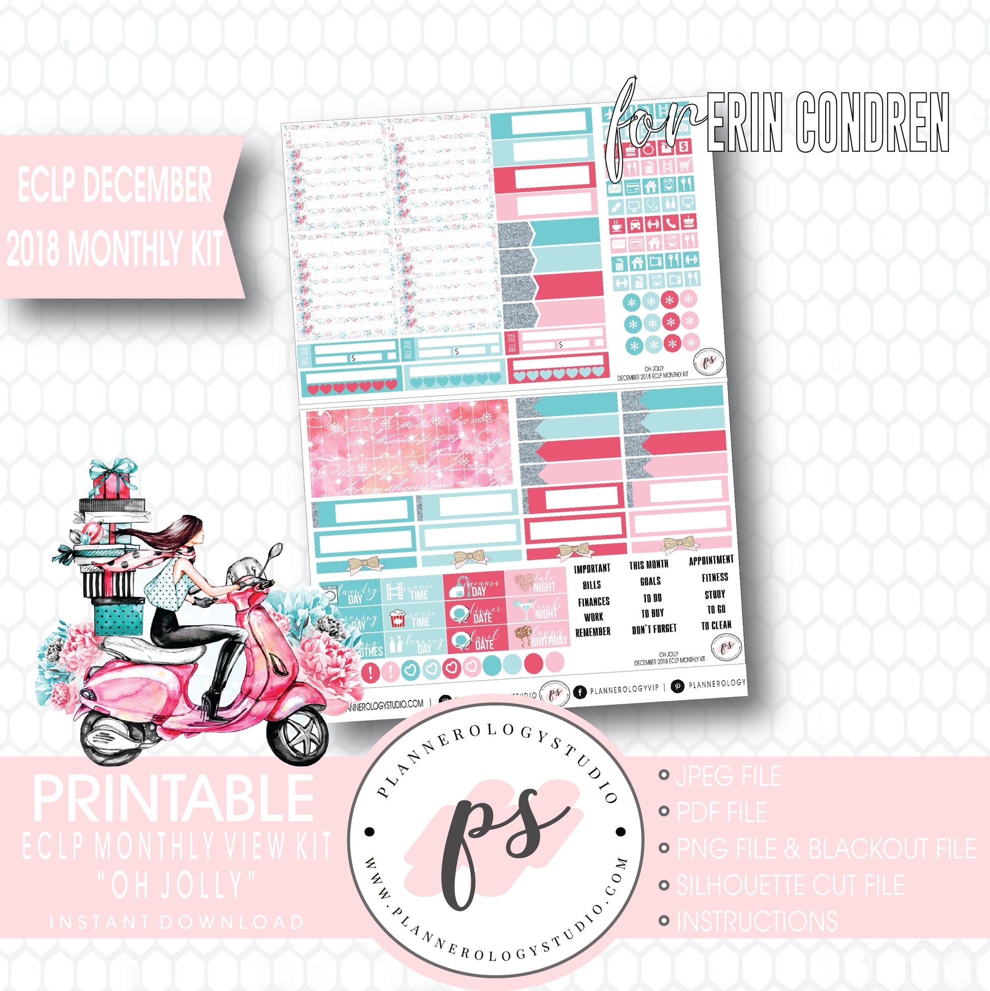 Oh Jolly Christmas December 2018 Monthly View Kit Digital Printable Planner Stickers (for use with Erin Condren) - Plannerologystudio